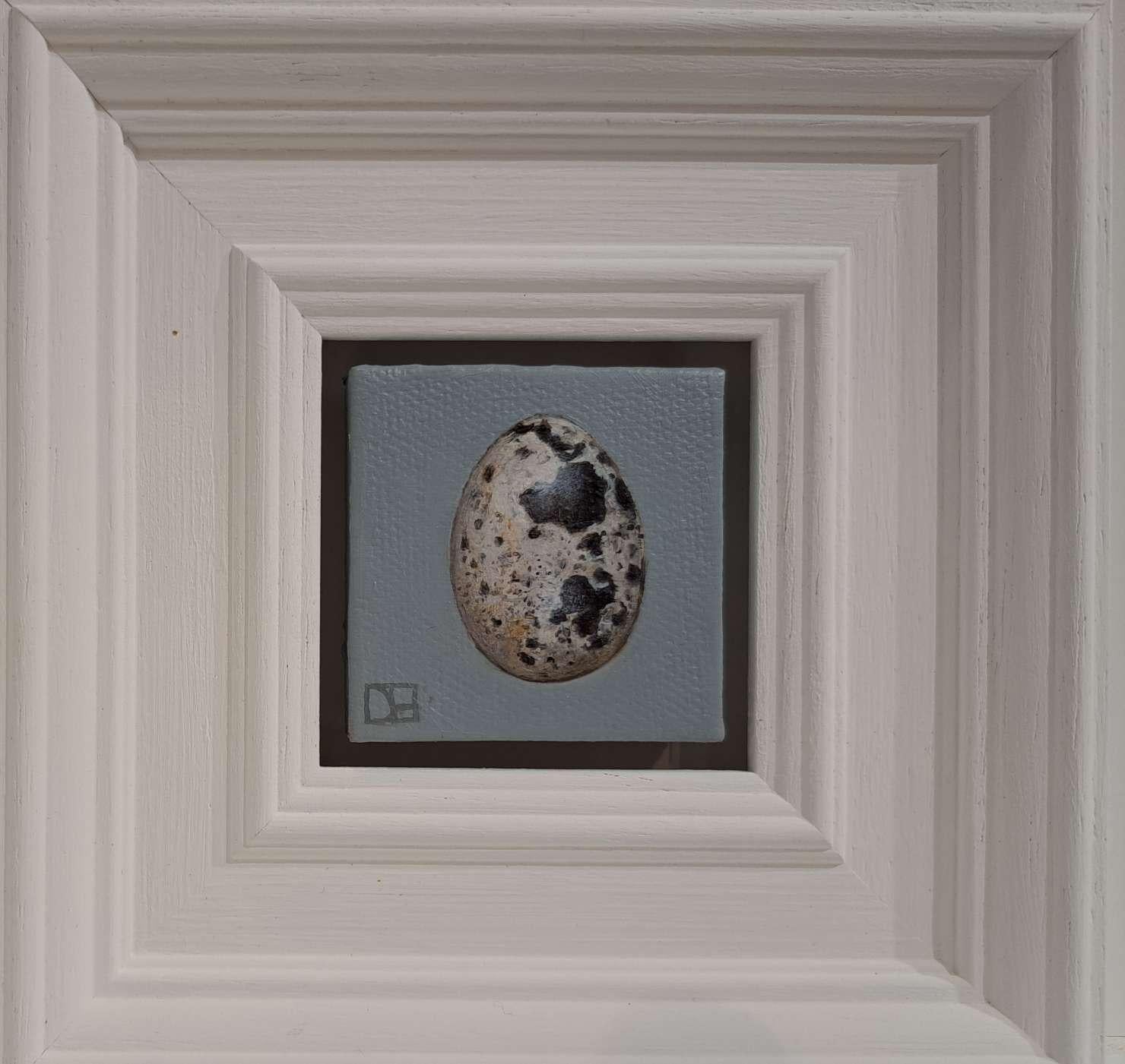 Egg Quail's (White Collection) Pocket Painting, original painting - Gray Still-Life Painting by Dani Humberstone