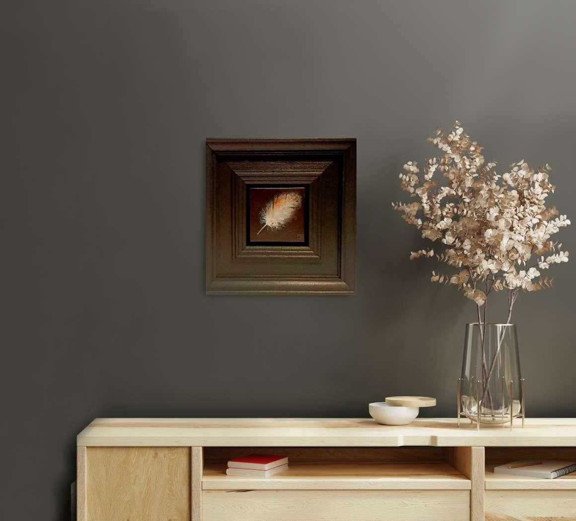 Plume Chouette hulotte peinture de poche 3, peinture originale, contemporaine - Painting de Dani Humberstone