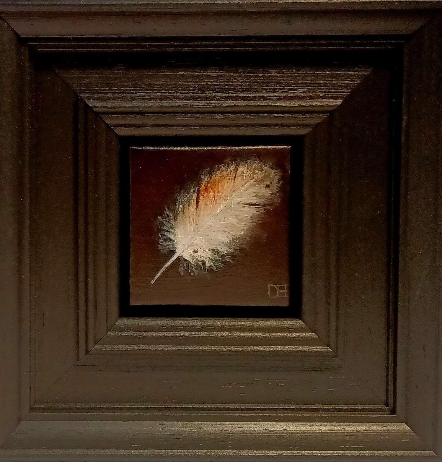 Plume Chouette hulotte peinture de poche 3, peinture originale, contemporaine en vente 1