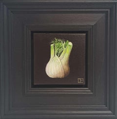 Pittura tascabile con bulbi di finocchio, pittura originale, natura morta