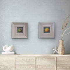 Pintura de Bolsillo Verde Higo y Limón Limonado, díptico, pintura original