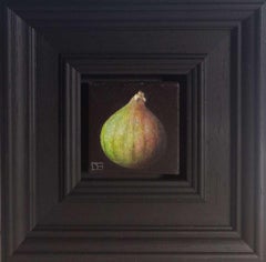 Fig Green-Pink Pocket Painting, original painting, still life