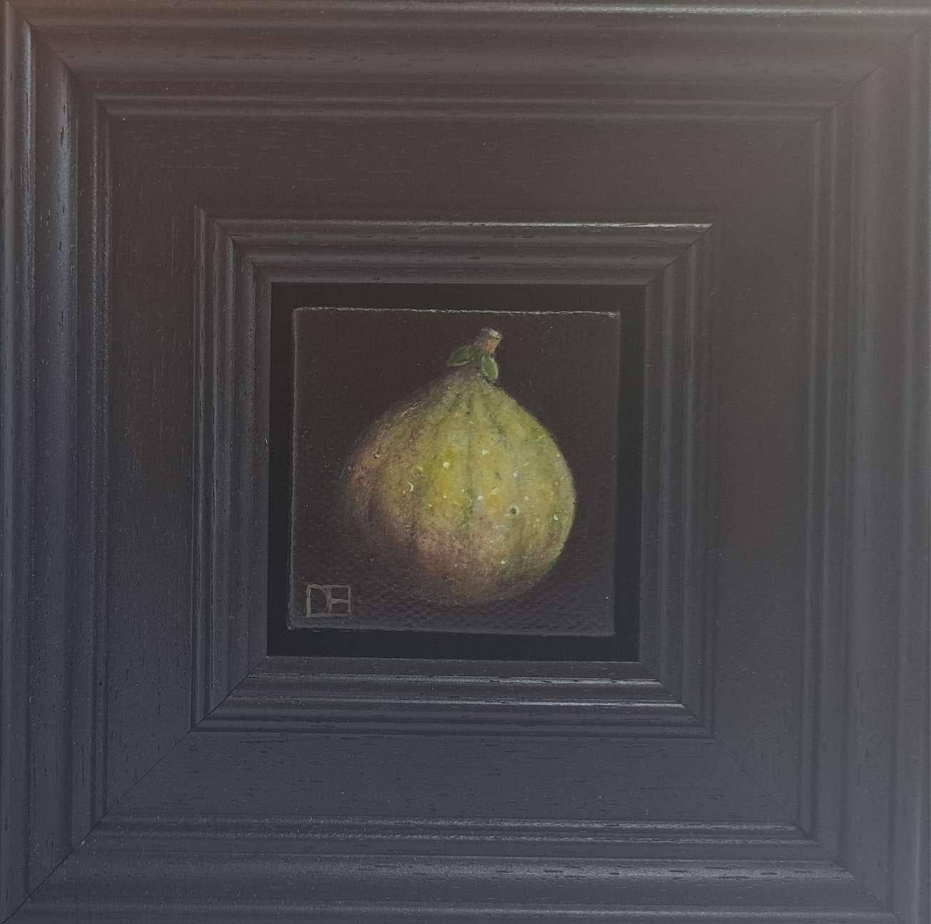 Fig Green Pocket Painting 3c, original painting, still-life - Black Still-Life Painting by Dani Humberstone
