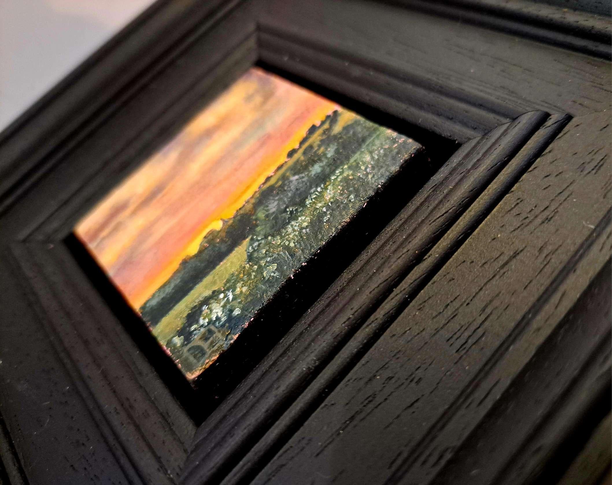 Pocket Great Tew, Oxford, Sun Going Down, Landscape Collection is an original oil painting by Dani Humberstone as part of her Pocket Painting series featuring small scale realistic oil paintings, with a nod to baroque still life painting. The