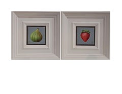 Green Fig & Strawberry (White Collection) Paintings set, Still life, Original