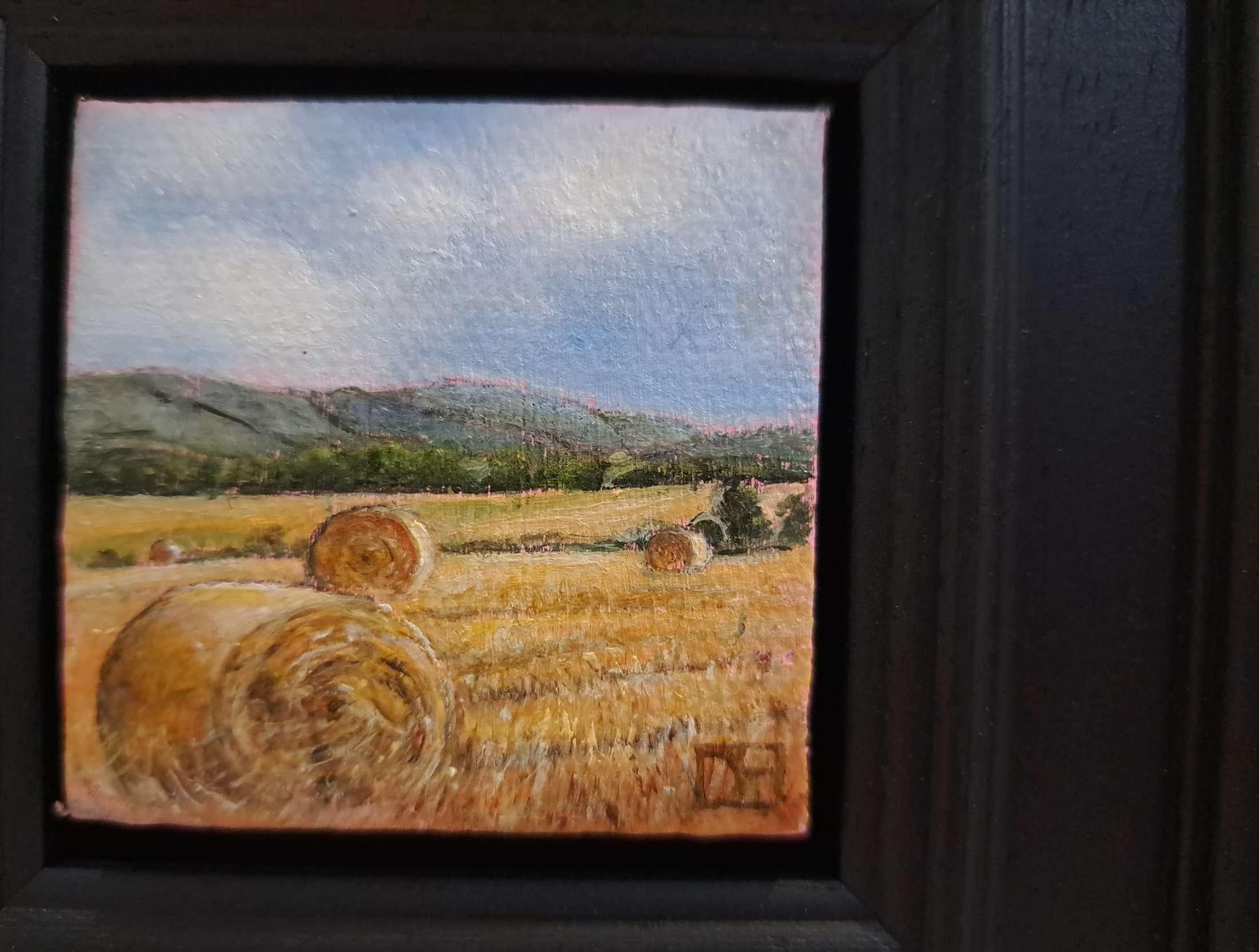 Pacas de heno, Serie de Bolsillo de la Colección Paisaje de Finales de Verano, pintura original en venta 2