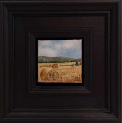 Balle di fieno, Collezione di paesaggi di fine estate serie Pocket, dipinto originale