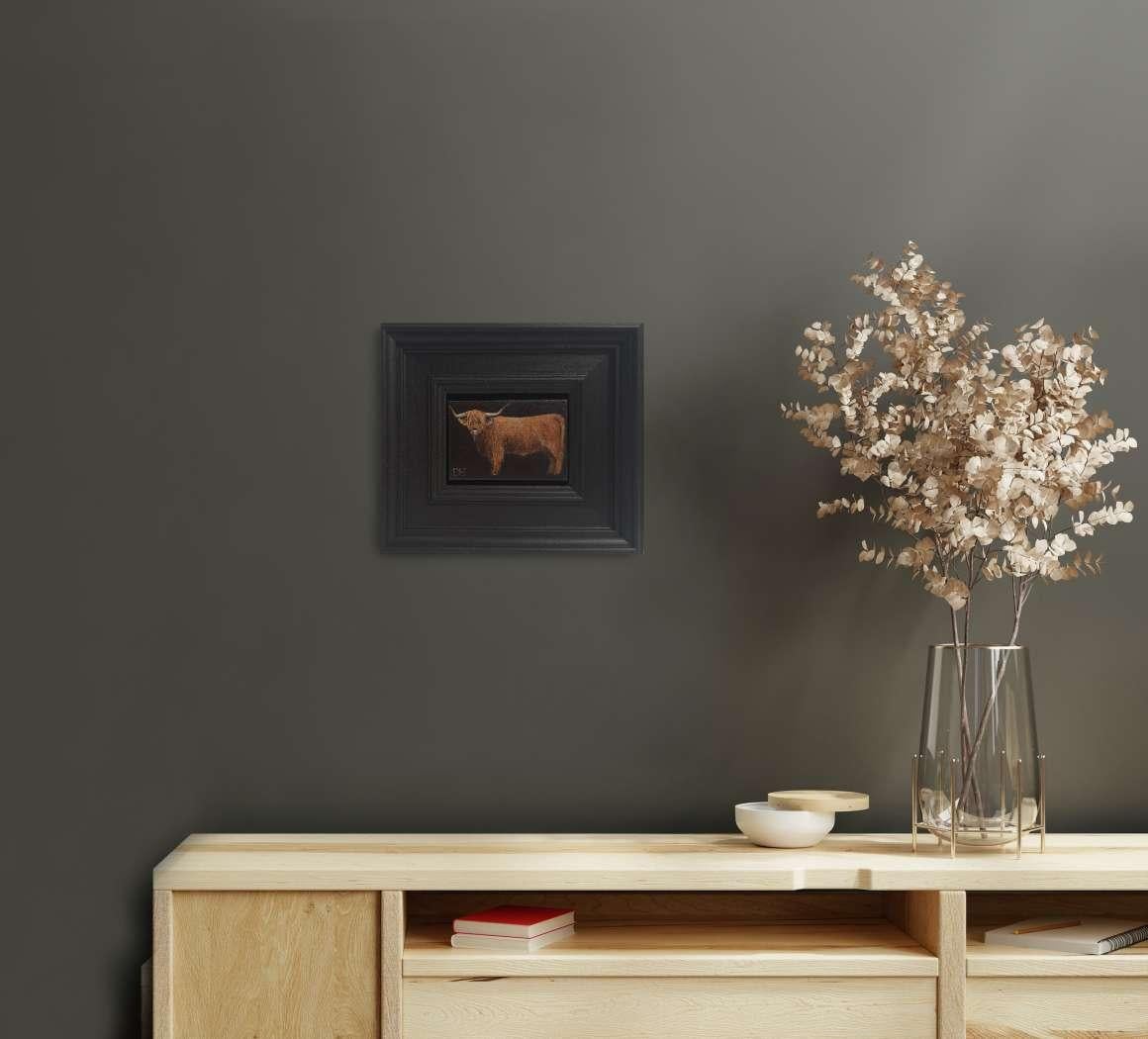 Highland Cow & Otter Pocket Painting 2c, diptyque, peinture originale, nature morte en vente 1