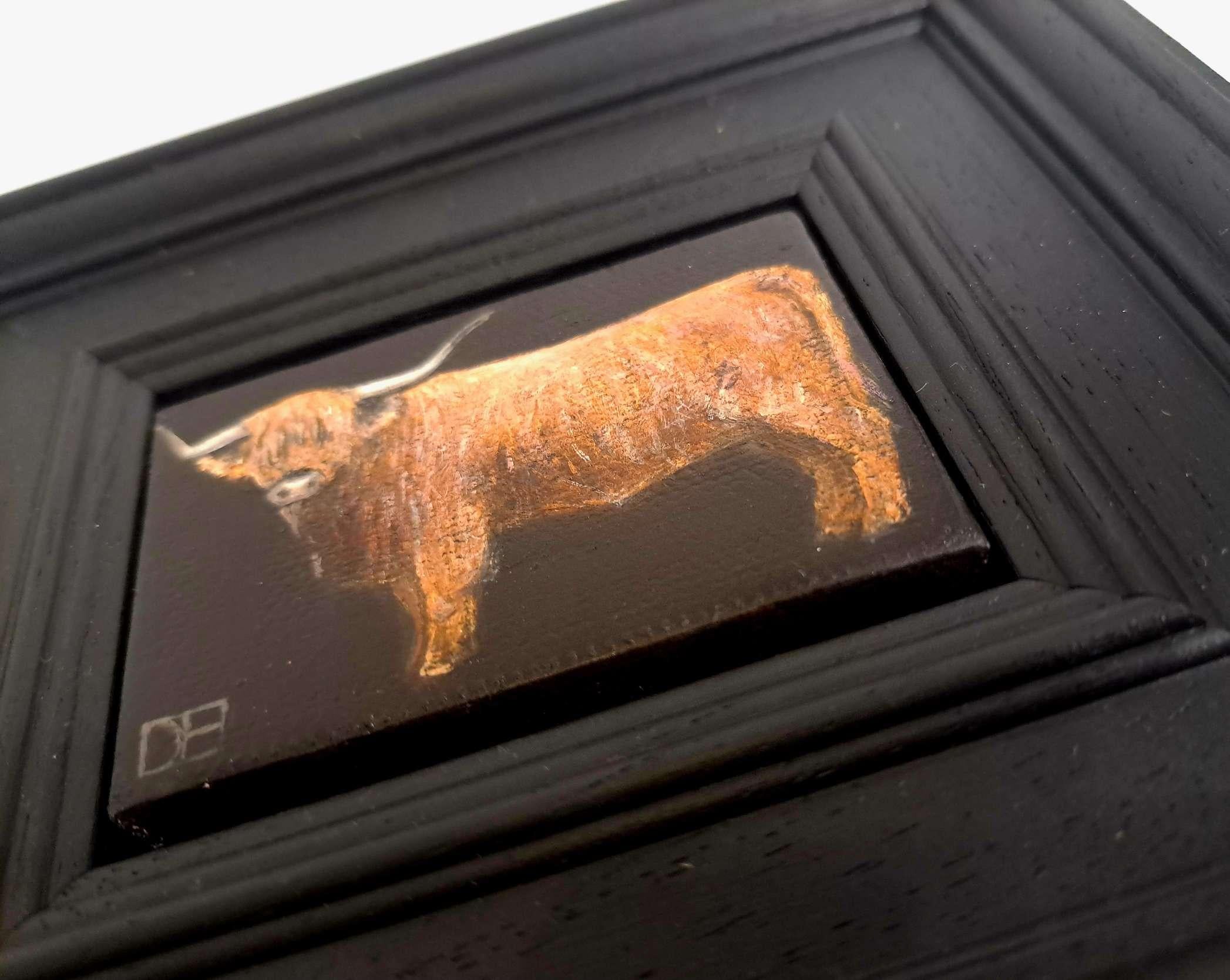 Highland Cow & Otter Pocket Painting 2c, diptyque, peinture originale, nature morte en vente 3