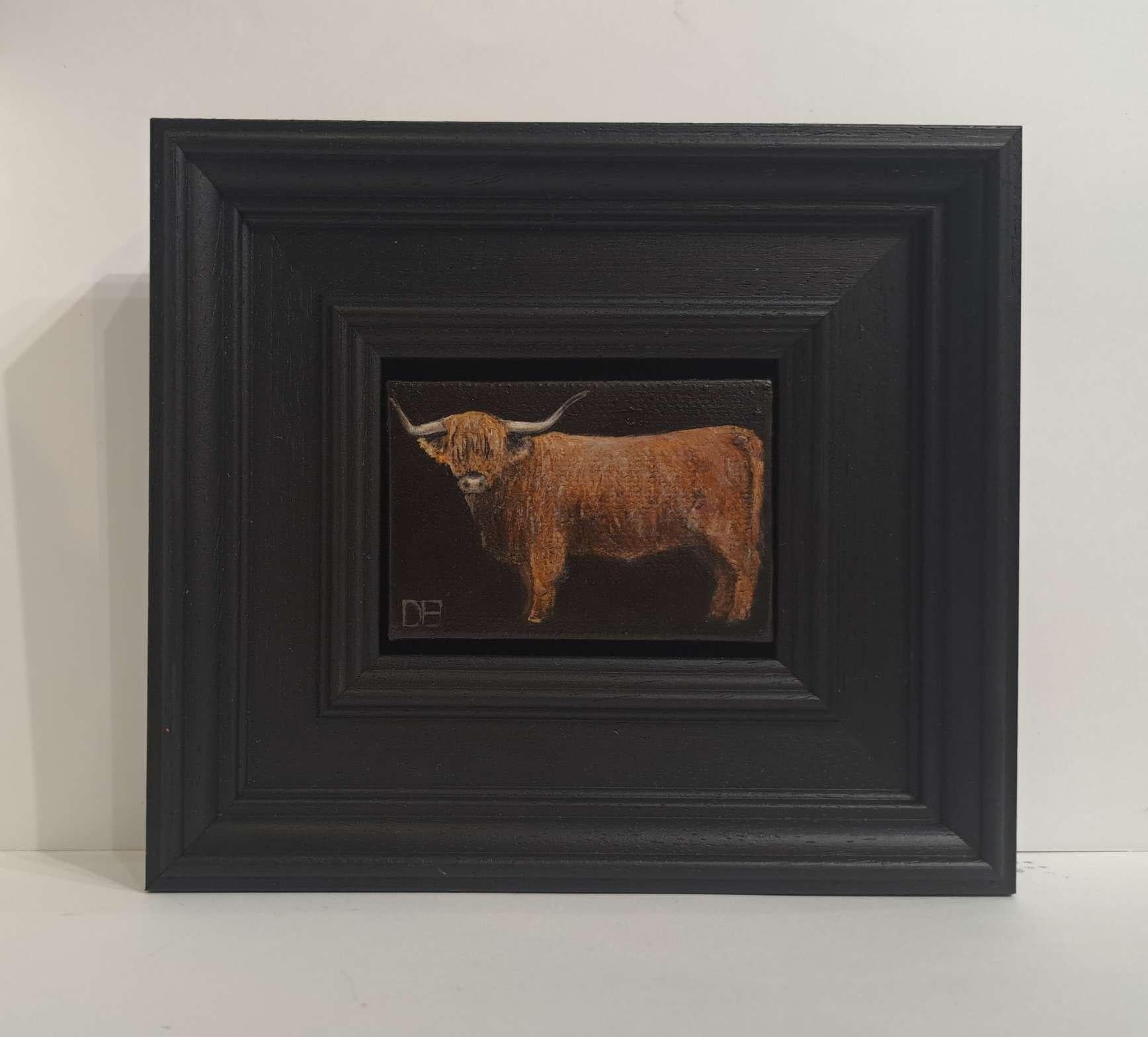 Highland Cow & Otter Pocket Painting 2c, diptyque, peinture originale, nature morte en vente 4