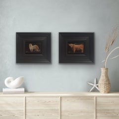 Highland Cow & Otter Pocket Painting 2c, diptyque, peinture originale, nature morte