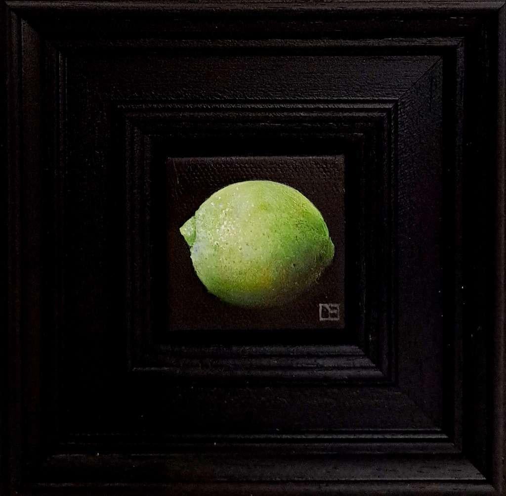 Pocket Lime 2 est une peinture à l'huile originale réalisée par Dani Humberstone dans le cadre de sa série Pocket Painting, qui comprend des peintures à l'huile réalistes à petite échelle, avec un clin d'œil aux natures mortes baroques. Les