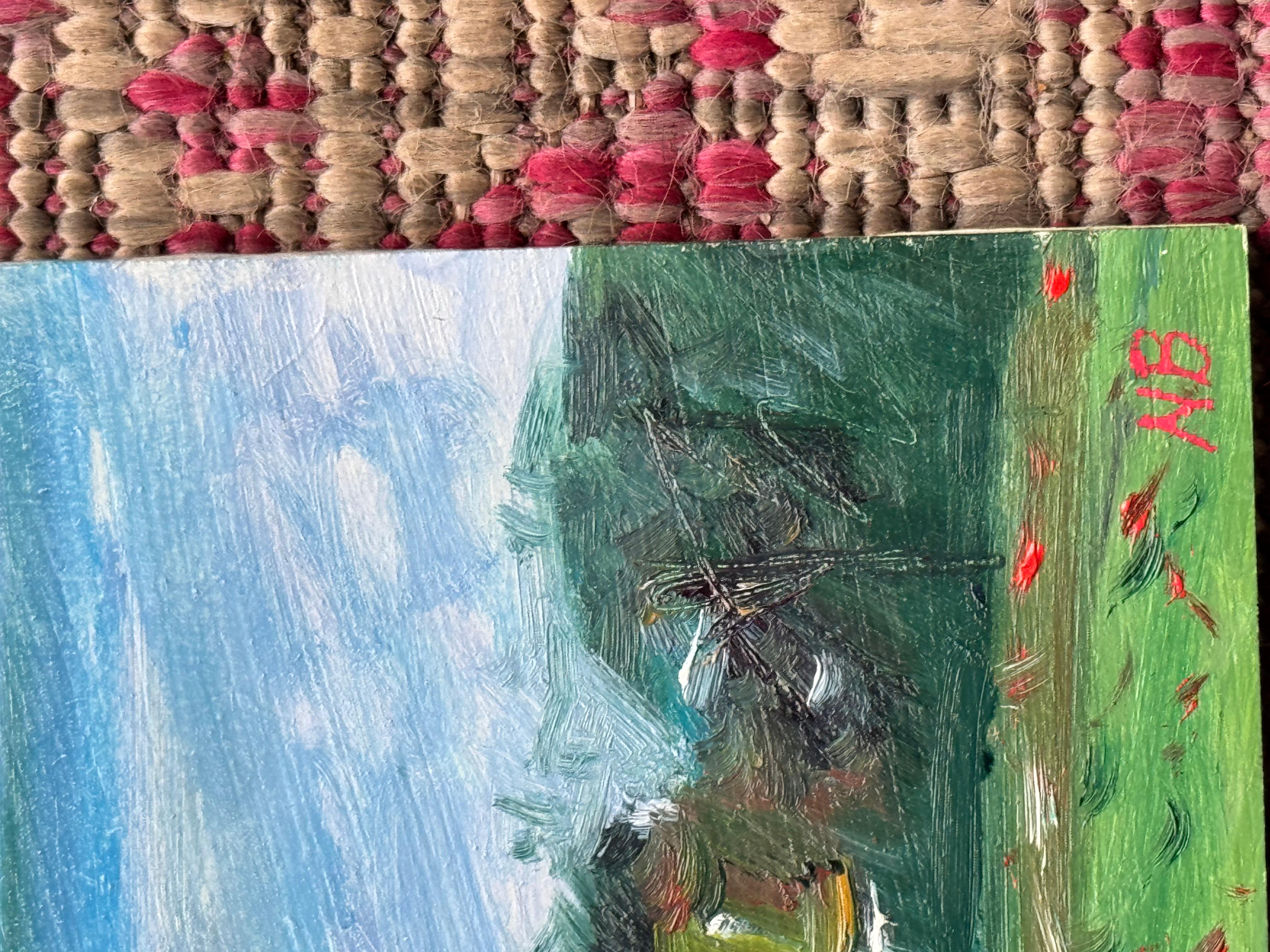 Loch Awe, white cottage and sailing boats , original painting, contemporary For Sale 6