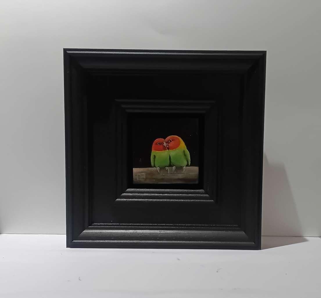 Lovebirds Pocket Painting 2, Originalgemälde, zeitgenössisch im Angebot 3