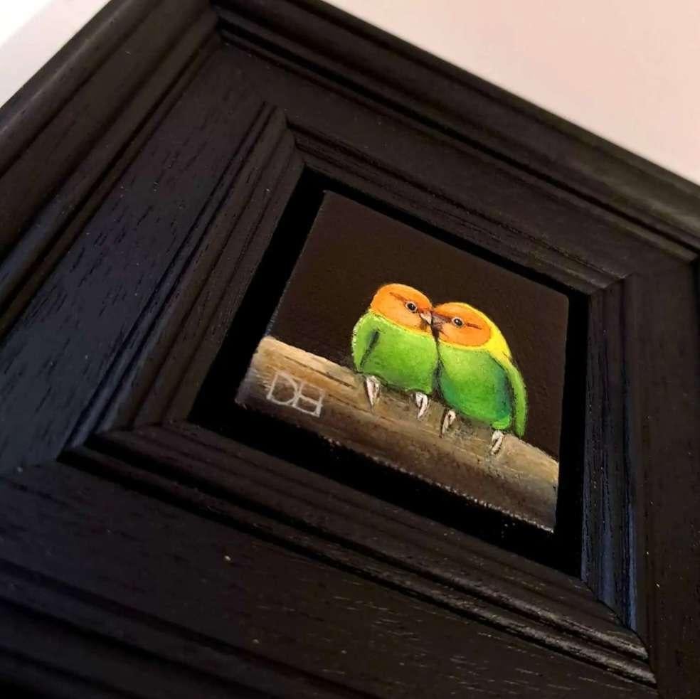 Lovebirds Pocket Painting 8c, original painting, still-life For Sale 2