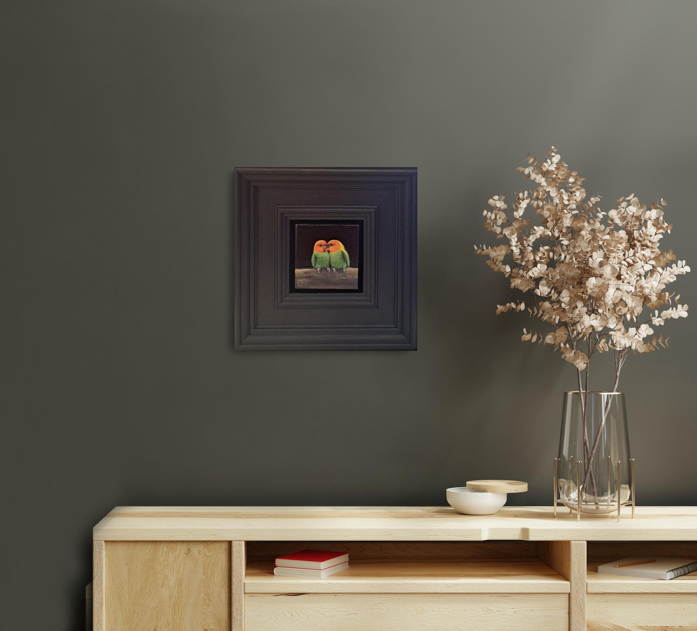 Pintura de bolsillo Tortolitos 9c, pintura original, bodegón - Still-Life Painting Negro de Dani Humberstone