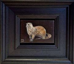 Otter & Cow Pocket Painting c, diptych, original painting, still-life