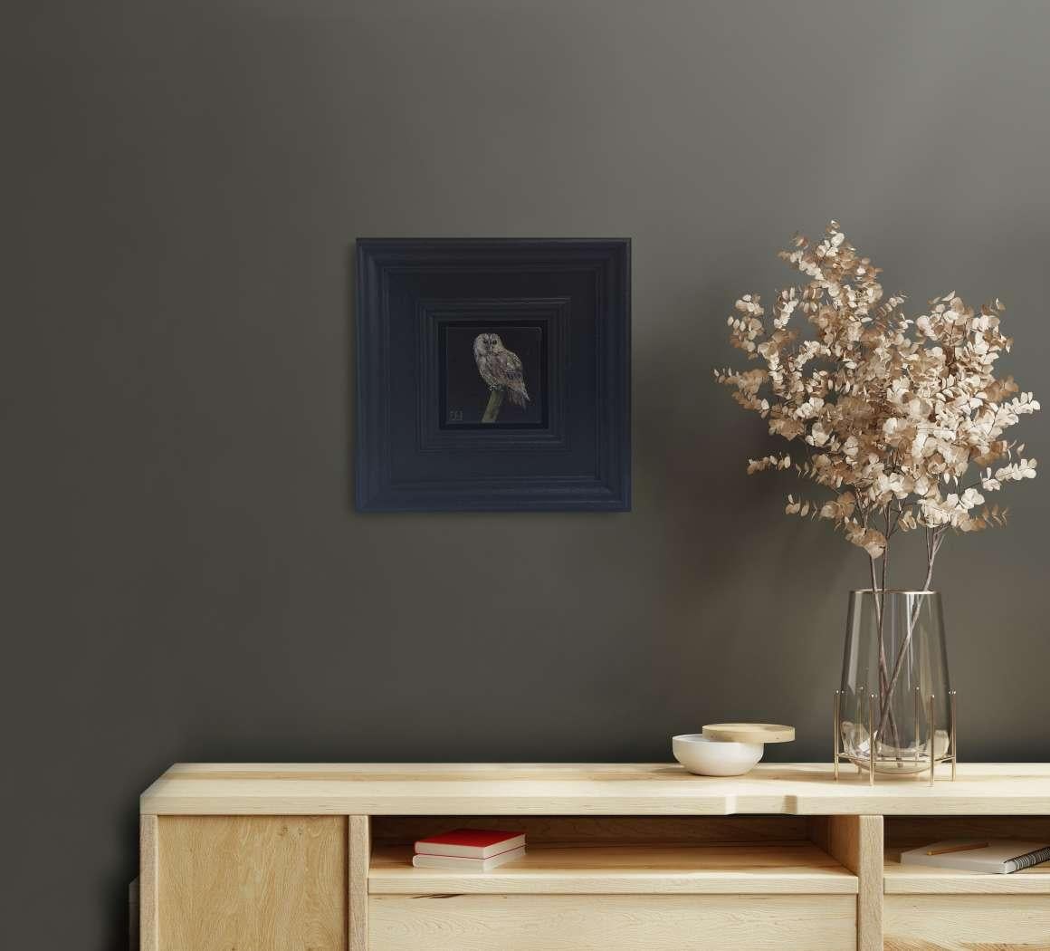 Chouette hulotte et œuf de merle, ensemble de 2, peinture originale, Nature en vente 2