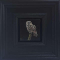 Gufo fulvo e uovo di merlo, Set di 2, pittura originale, Nature