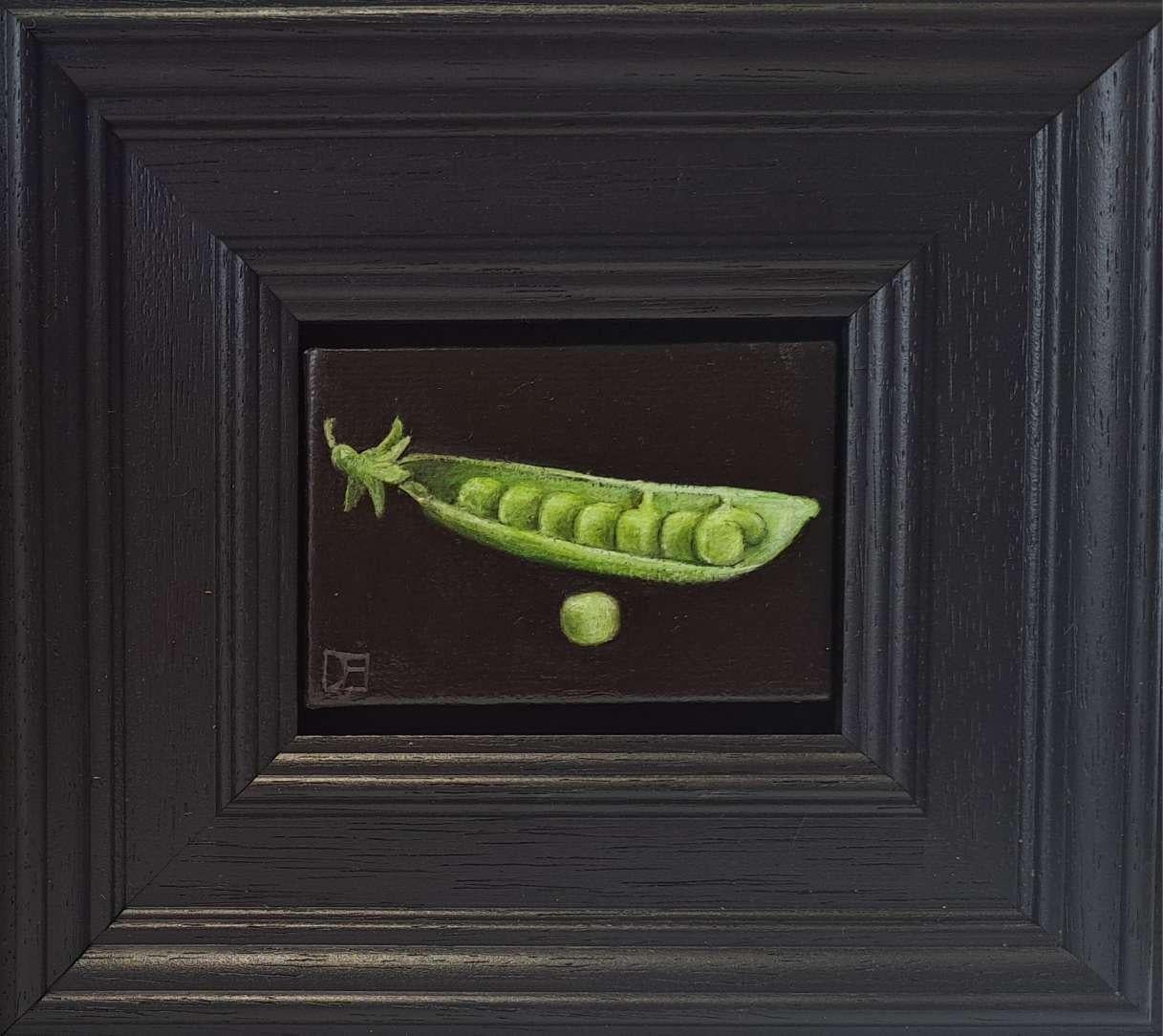Erbsen in der Schote Taschengemälde 2c, Originalgemälde, Stillleben, zeitgenössisch – Painting von Dani Humberstone