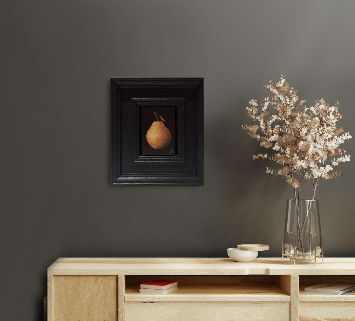Pear Blush Pocket Painting  7c - Black Still-Life Painting by Dani Humberstone