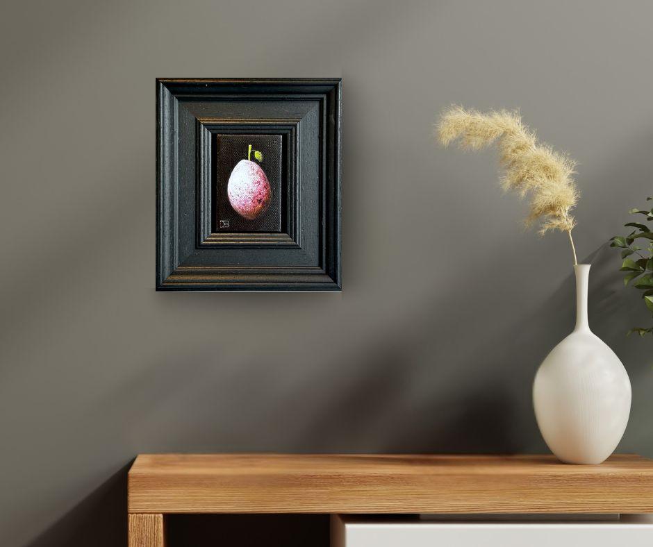 We offer complimentary worldwide shipping and cover all tariffs and import taxes for this artwork.

In “Picked Mauve Plum,” Dani Humberstone elevates a single, delicately rendered plum into a luminous moment of stillness and reverence. The tiny