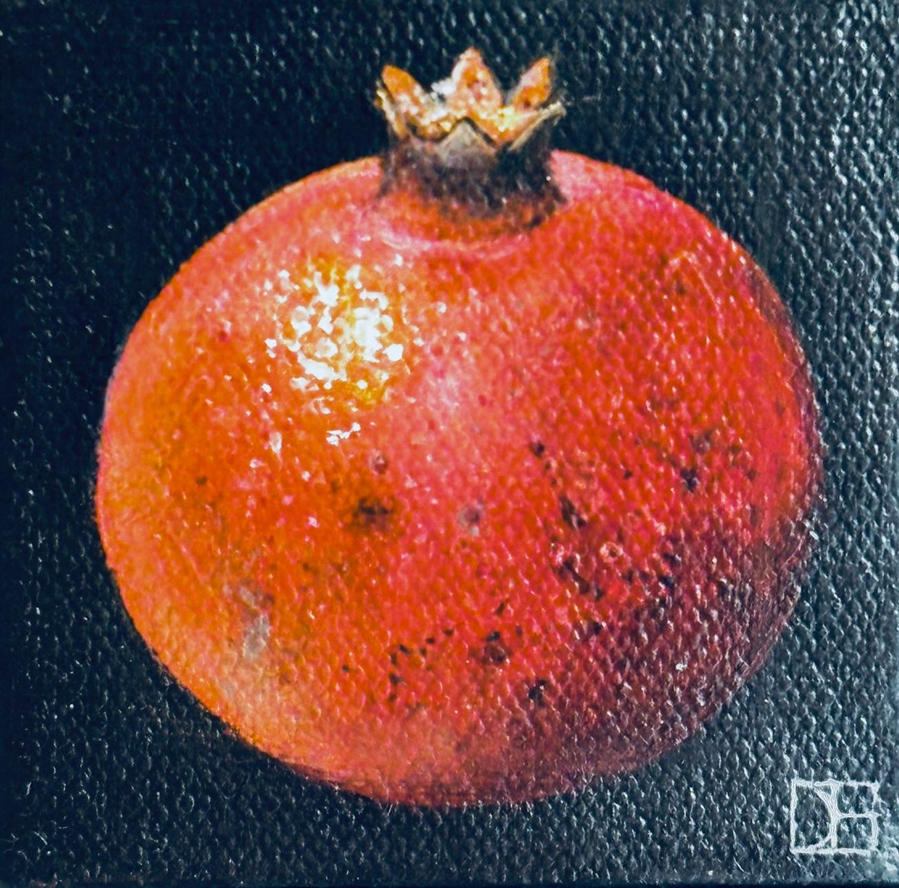 Picked Pomegranate - original realism still life fruit - contemporary art - Black Interior Painting by Dani Humberstone