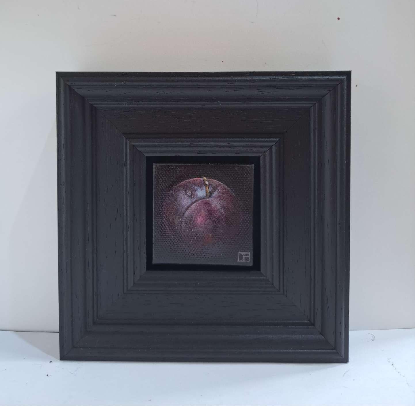Plum Juicy Pocket Painting 2c, pintura original, pintura al óleo, bodegón, naturaleza en venta 5
