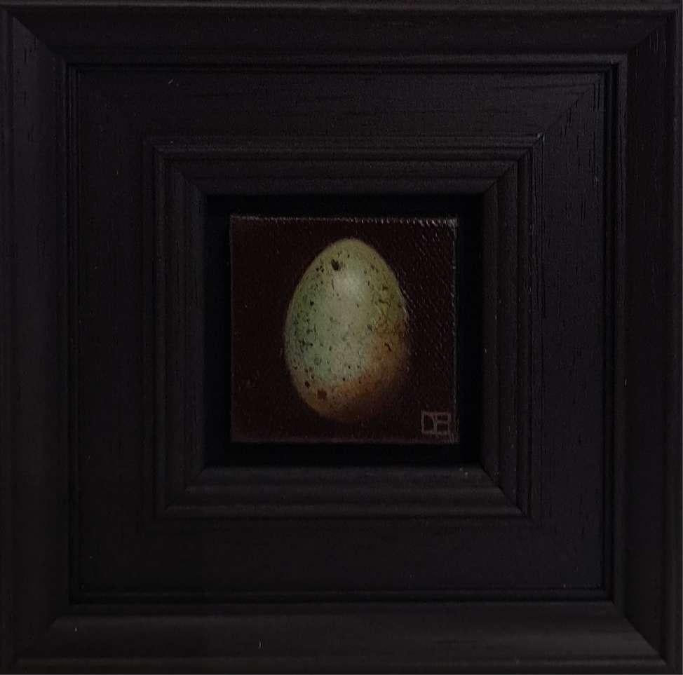 Uovo di merlo tascabile verdastro 2 (c), Pittura originale, Natura morta, Arte dell'uovo 2