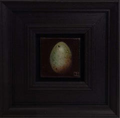 Uovo di merlo tascabile verdastro 2 (c), Pittura originale, Natura morta, Arte dell'uovo