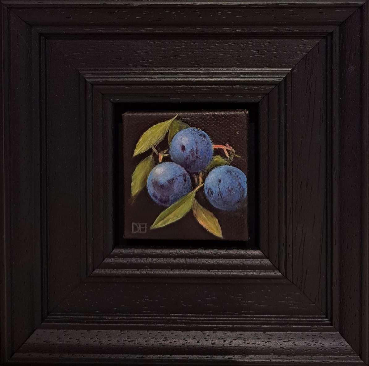 Dani Humberstone Still-Life Painting - Pocket Blue Sloes, still life art, original art, affordable art, baroque art