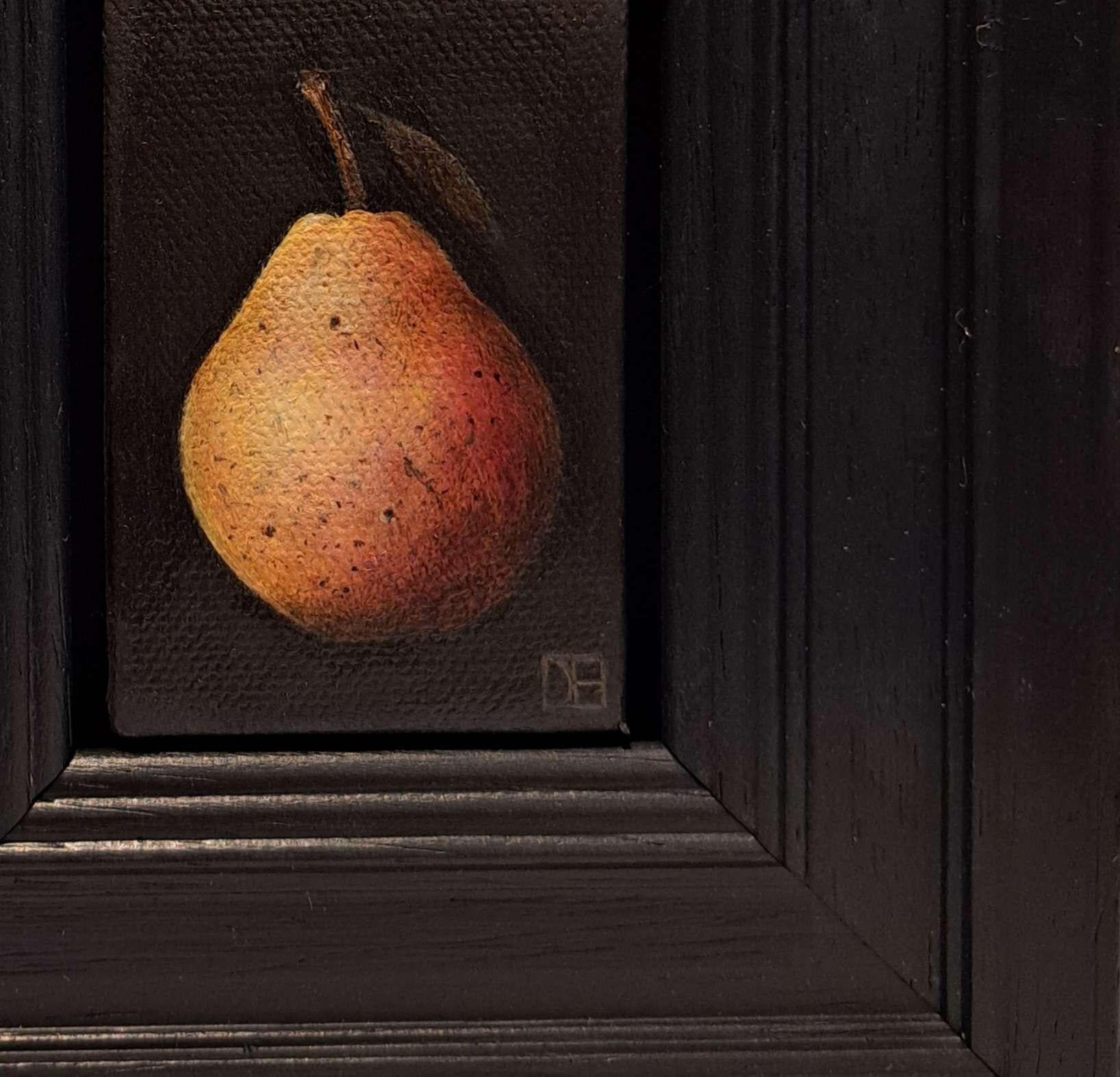 Pocket Blush Pear 3 c, Original Painting, Fruit Art, Realism  - Black Still-Life Painting by Dani Humberstone