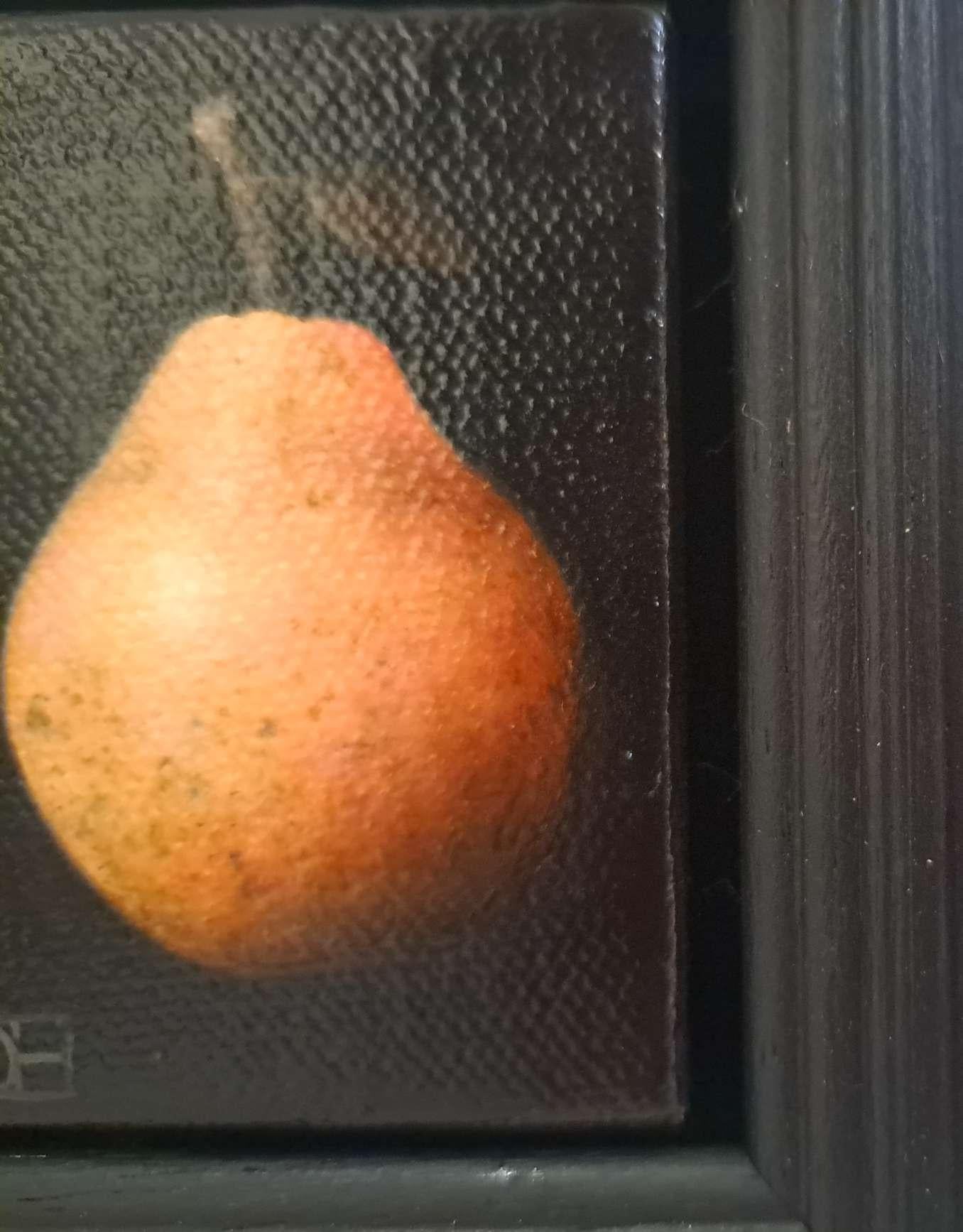 Pocket Blush Pear c es un óleo original de Dani Humberstone que forma parte de su serie Pocket Painting (Pintura de bolsillo), que presenta óleos realistas a pequeña escala, con un guiño a la pintura barroca de bodegones. Los cuadros están colocados
