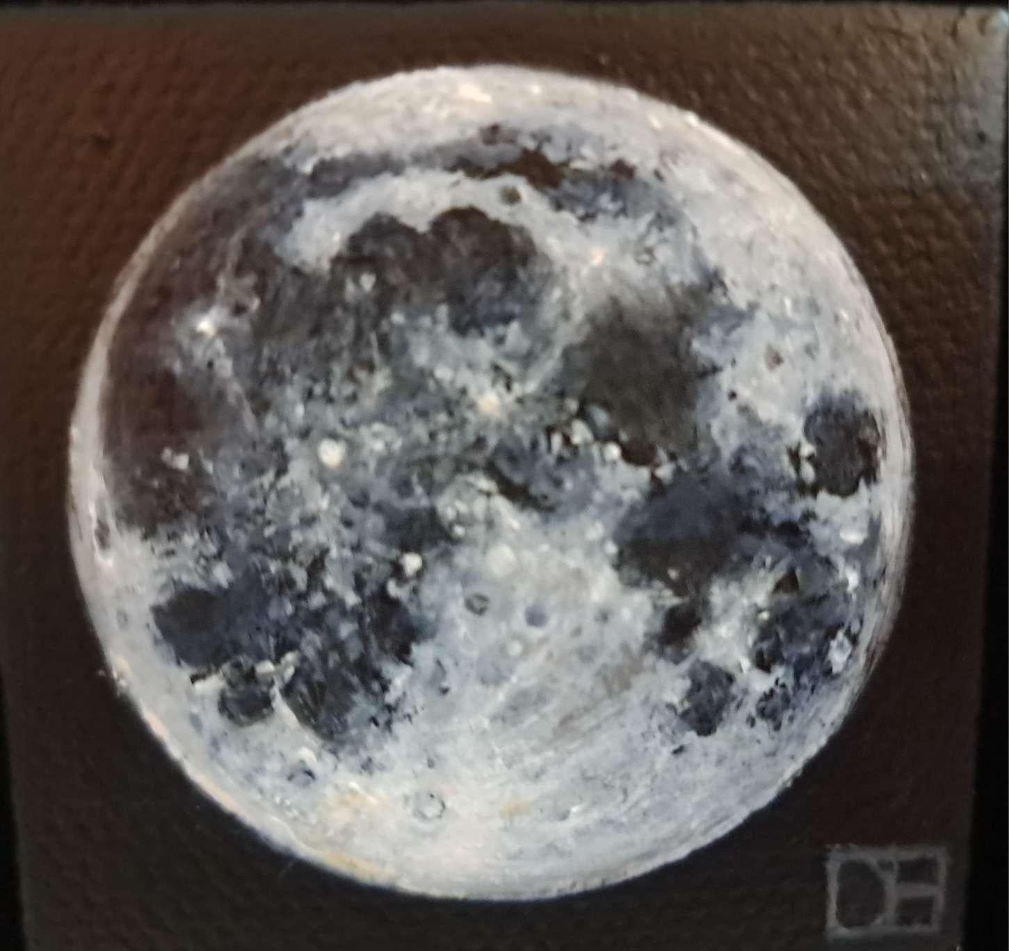 Luna Llena Brillante de Bolsillo, Pintura Original, Naturaleza Muerta, Arte Lunar 2