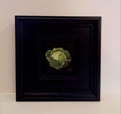 Cavolo tascabile e piselli tascabili in un dittico, pittura originale, verdure
