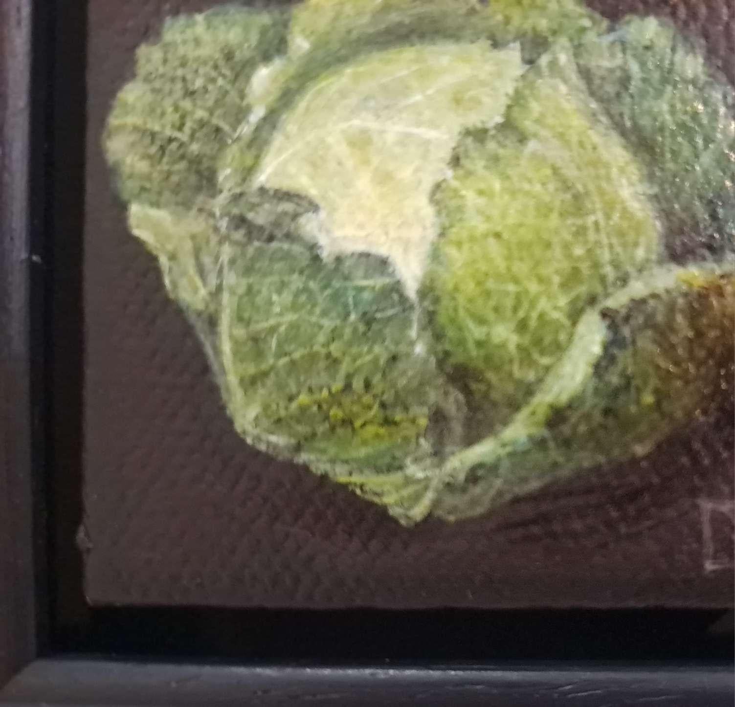 Díptico Col de Bolsillo y Guisantes de Bolsillo, Pintura Original, Verduras - Still-Life Painting Gris de Dani Humberstone