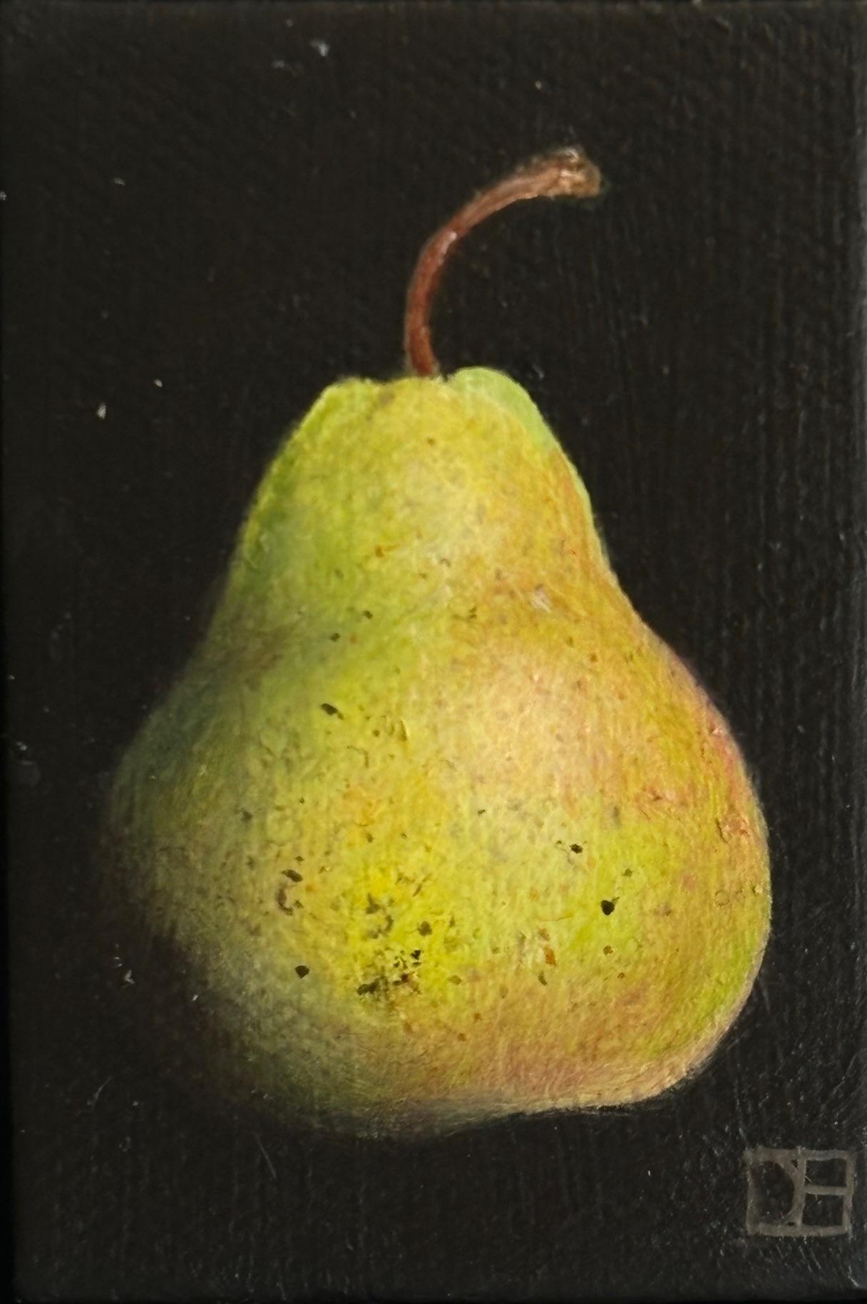 Pera cedrina tascabile - natura morta di frutta originale e realistica - arte contemporanea - Still-Life Painting Nero di Dani Humberstone