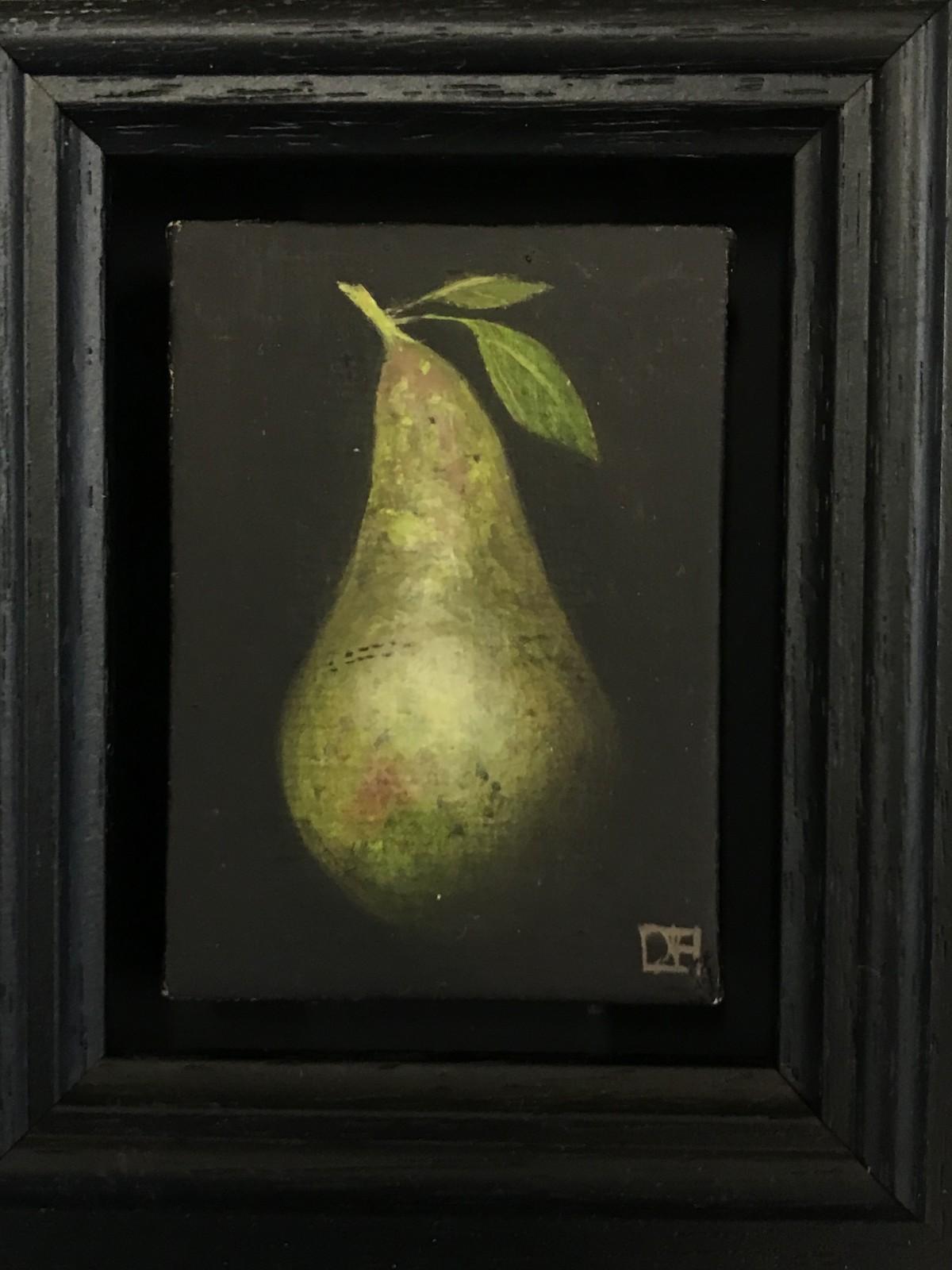 Pocket Conference Pear - Black Still-Life Painting by Dani Humberstone