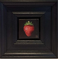 Used Pocket Crimson Strawberry 2 c, Original Painting, Fruit Art, Realism 