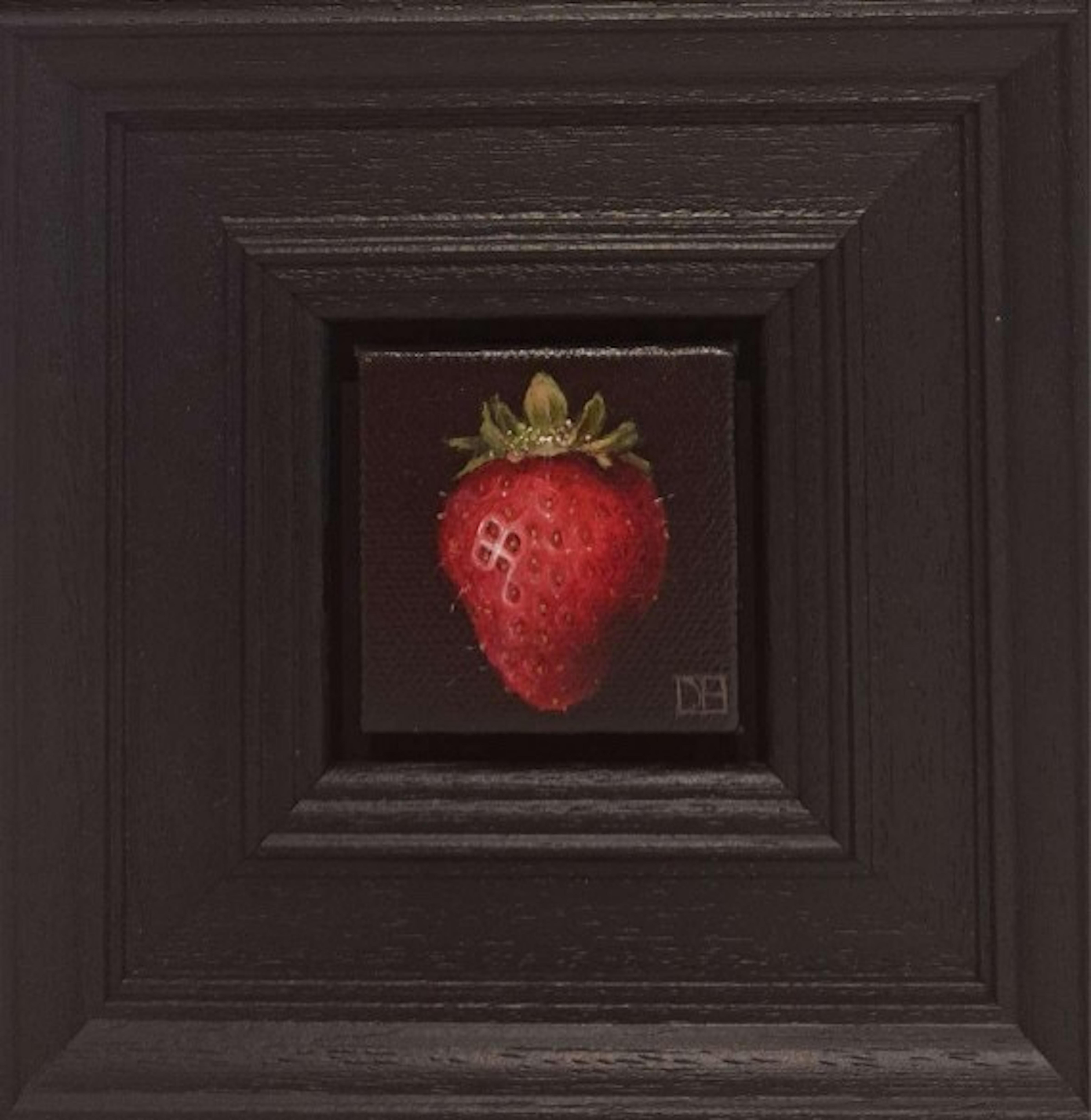 Dani Humberstone Still-Life Painting - Pocket Crimson strawberry, Baroque Still Life Painting, Small Art, Fruit Art
