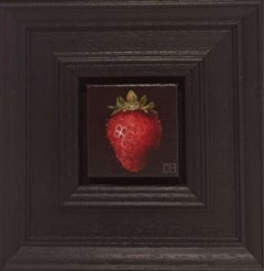 Pocket Crimson strawberry, Baroque Still Life Painting, Small Art, Fruit Art