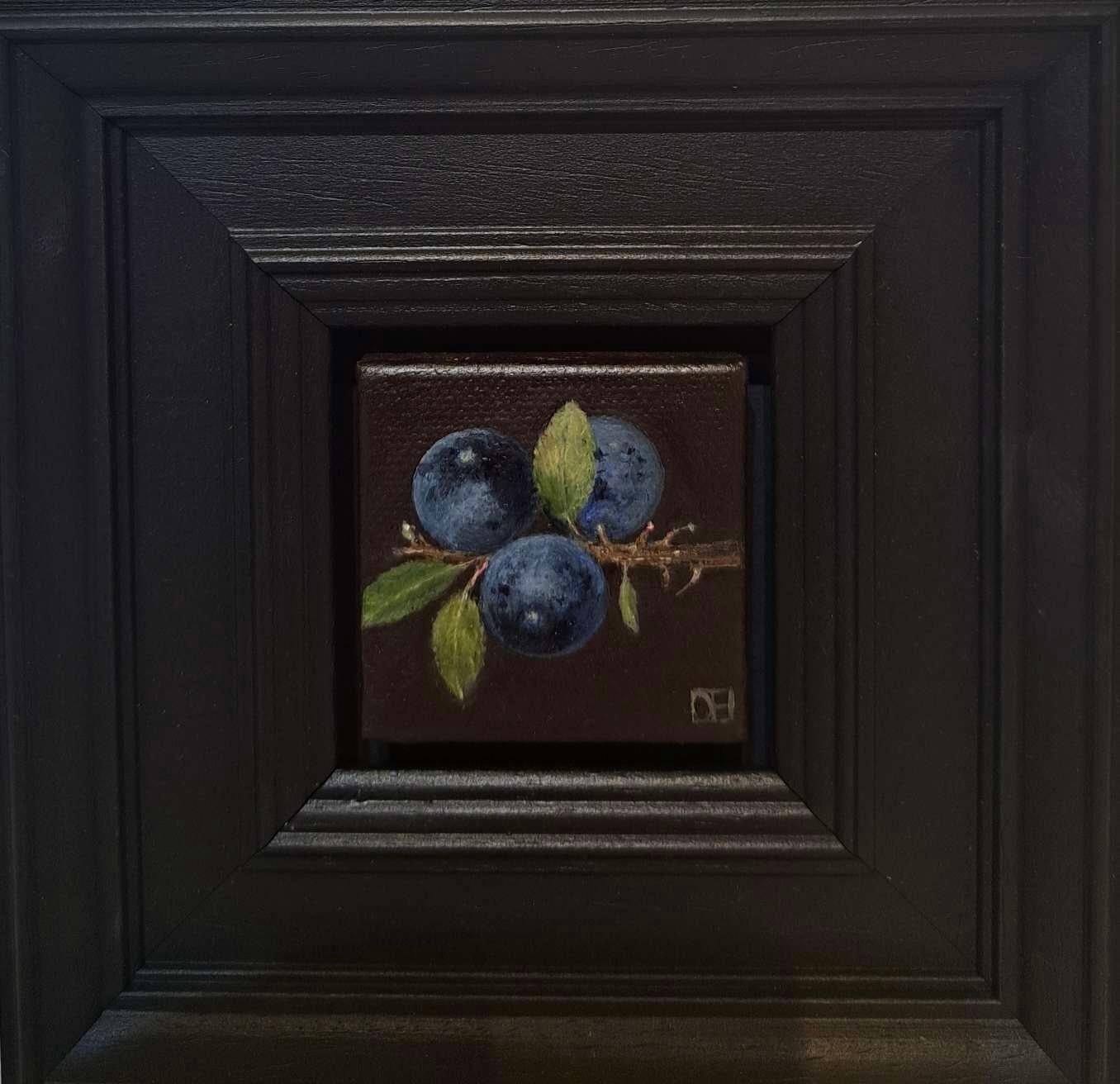 pocket dark blue sloes, Baroque Still Life Painting, Small Art, Fruit Art