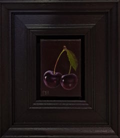 Pocket Dark Cherries, Miniature Still Life Painting, Baroque Art, Food Artwork