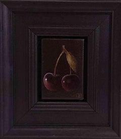 Used Pocket Dark Cherries, Original Painting, Food art, Nature, Red, Affordable art