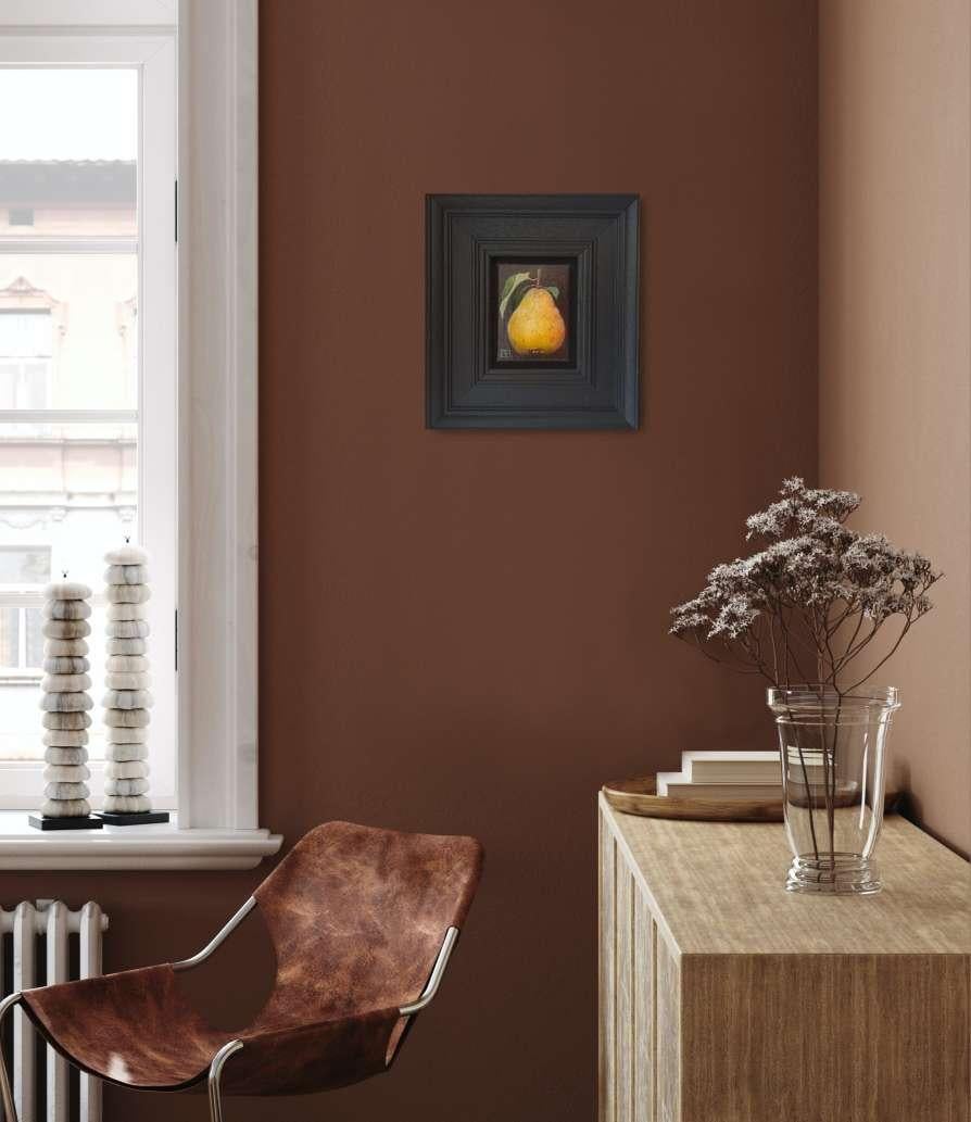Pocket Fluffy Quince is an original oil painting by Dani Humberstone as part of her Pocket Painting series featuring small scale oil realistic oil paintings with a nod to baroque still life. The paintings are set in a black wood layered frame.

The