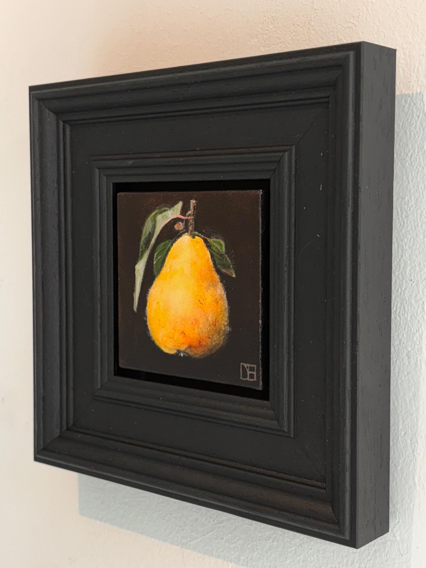 Pocket Fluffy Quince - Original Realismus Stillleben Obst - zeitgenössische Kunst (Schwarz), Interior Painting, von Dani Humberstone