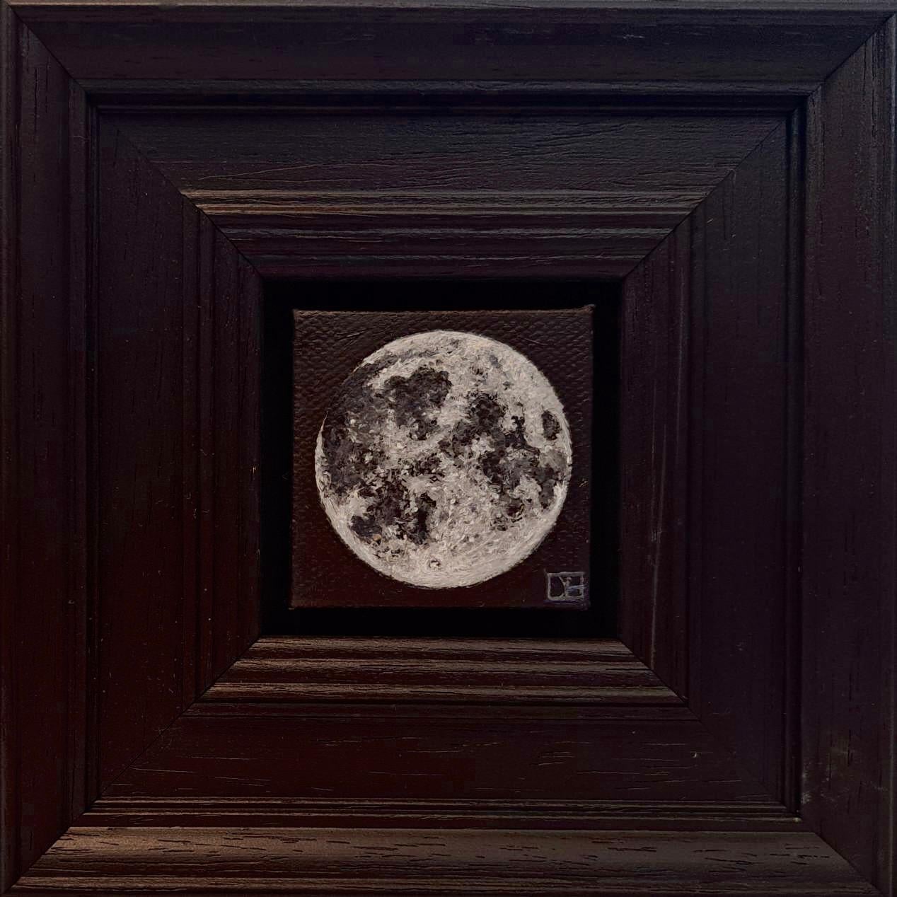 Pocket Full Moon 2 and Pocket Solar Eclipse April 2024, Diptych, Space, Night - Painting by Dani Humberstone