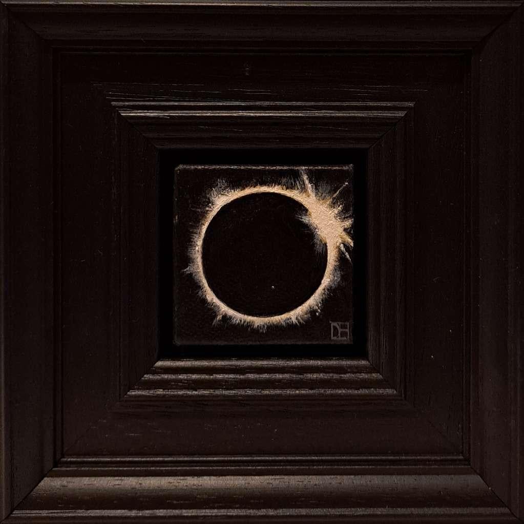 Pocket Full Moon 2 and Pocket Solar Eclipse April 2024, Diptych, Space, Night - Realist Painting by Dani Humberstone