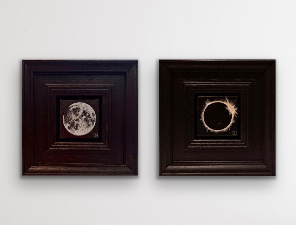 Dani Humberstone Landscape Painting - Pocket Full Moon 2 and Pocket Solar Eclipse April 2024, Diptych, Space, Night