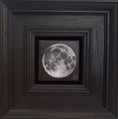 Luna Llena de Bolsillo 4, Pintura Original, Paisaje Celeste, Espacio, Naturaleza, Arte Astrológico